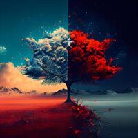 Trees in surreal surreal landscape. Digital painting. 3D illustration., Image photo