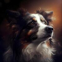 Portrait of a cute Australian Shepherd dog in front of a dark background, Image photo