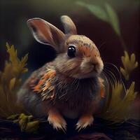 Rabbit in the grass. Illustration in digital painting style., Image photo