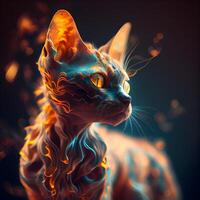 hermosa rojo gato con azul ojos en un oscuro antecedentes. 3d representación, ai generativo imagen foto