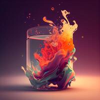 Colorful paint splashing into a glass of water. 3d rendering, Image photo