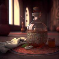 3d ilustración de Ramadán kareem antecedentes con linternas y velas, ai generativo imagen foto