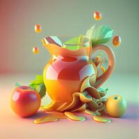 Juice in a glass jug with fruits. 3d illustration., Image photo