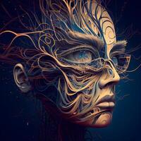 Artistic 3D illustration of a woman's face with abstract patterns on her face., Image photo