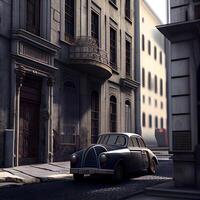 3D rendering of a classic car on the street in the city, Image photo