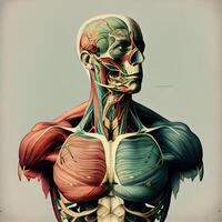 Anatomy of human body with skeleton and muscle system. 3D rendering, Ai Generative Image photo