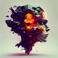 Human head made of colorful splashes and blots. 3D rendering, Image photo