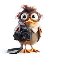 Cute owl with binoculars isolated on a white background., Image photo