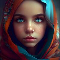portrait of a beautiful girl in a headscarf, close up, Image photo