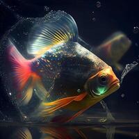 Goldfish in aquarium. Goldfish in water. 3d rendering, Image photo