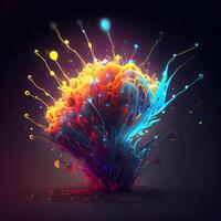 Colorful explosion with particles on dark background. 3D illustration., Image photo