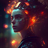 3d rendering of a female cyborg with futuristic hairstyle., Image photo