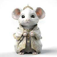 Cute white mouse in a medieval costume on a white background., Image photo