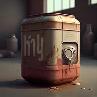 Abandoned fuel canister in an abandoned factory. 3D rendering., Image photo