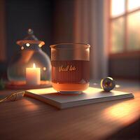 Cocktail in a glass on a wooden table. illustration., Image photo