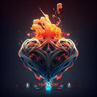 3d illustration of abstract geometric shape made of fire and smoke., Image photo