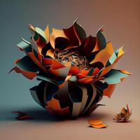 3d ilustración de un poligonal origami Tigre en un flor, ai generativo imagen foto