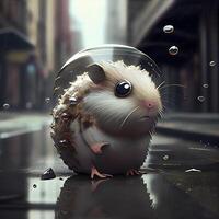 Cute guinea pig in the city. 3D rendering., Image photo