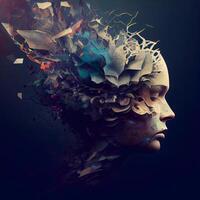 Portrait of a girl with an abstract brain made of leaves., Image photo