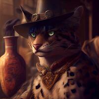 Fantasy portrait of a leopard in a hat and costume., Image photo