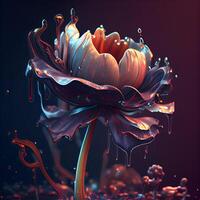 3D Illustration of a Water Splash with a Flower on a Black Background, Image photo