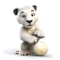 3d prestados ilustración de un linda blanco leopardo con un globo, ai generativo imagen foto