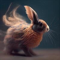 Rabbit with dust on a dark background. Easter concept. Copy space., Image photo