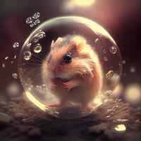 Cute hamster in a crystal ball. 3D illustration., Image photo