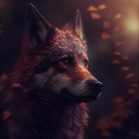 Portrait of a red fox in the forest at sunset. Digital painting., Image photo