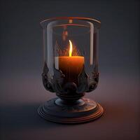 Burning candle in glass candlestick on dark background. illustration., Image photo