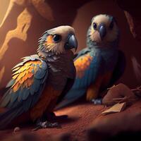 Couple of macaw parrots sitting on a rock. Toned., Image photo