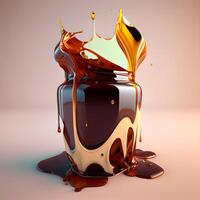 3d illustration of a splash of chocolate and a crown. 3d rendering, Image photo