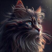 Portrait of Maine Coon cat on a dark background. 3d rendering, Image photo