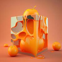 3d rendering of an orange robot on a gray background with shadow, Image photo