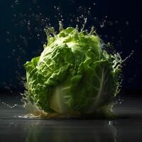 Fresh green bell pepper with splashes of water on a black background, Image photo