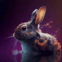 Digital painting of a rabbit on a dark background. Digital painting., Image photo