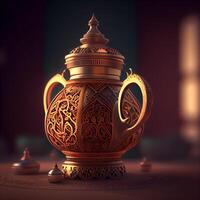Arabic teapot on a dark background. 3d rendering, Image photo