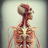 Human body with circulatory system and nervous system, 3D rendering, Ai Generative Image photo