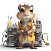 3D illustration of a hamster in front of a circuit board, Image photo