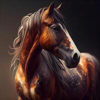Horse portrait with fire on its mane. Digital painting., Image photo