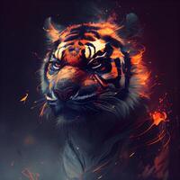 retrato de un Tigre en el fuego. artístico cuadro., ai generativo imagen foto