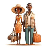 Pareja de turistas con un maleta. ilustración aislado en blanco fondo., ai generativo imagen foto