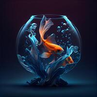 pez de colores en un redondo vaso acuario. 3d representación, 3d ilustración., ai generativo imagen foto