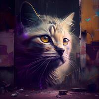 Cute cat portrait in graffiti style. Grunge background., Image photo