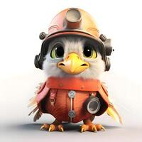 Cute owl with a helmet on a white background. 3d illustration, Image photo