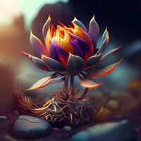 3D rendering of a lotus flower in a surreal style., Image photo