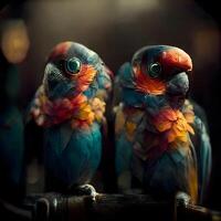 Colorful parrots sitting in a cage. Colorful parrots., Image photo