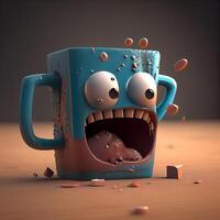 Coffee cup with eyes and mouth, 3d render., Image photo