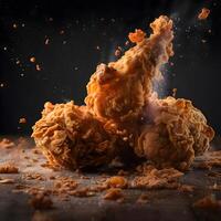 Fried chicken with smoke on a dark background, close up, Image photo