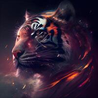 Beautiful tiger with fire effect on a black background. Artistic illustration, Image photo